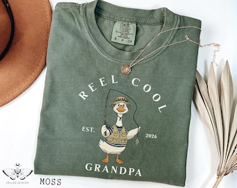 Reel Cool Grandpa Shirt, Funny Fishing Goose T-Shirt, Father’s Day or Birthday Gift from Grandkids, New Grandpa Announcement Tee