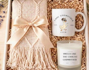 Personalized Godmother Gift Box, Funny Godmother Proposal Baptism Gift, Mug Candle Blanket Set