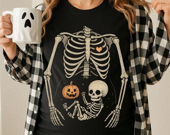 Skeleton Halloween Comfort Colors Shirt, Pregnancy Announcement 2025