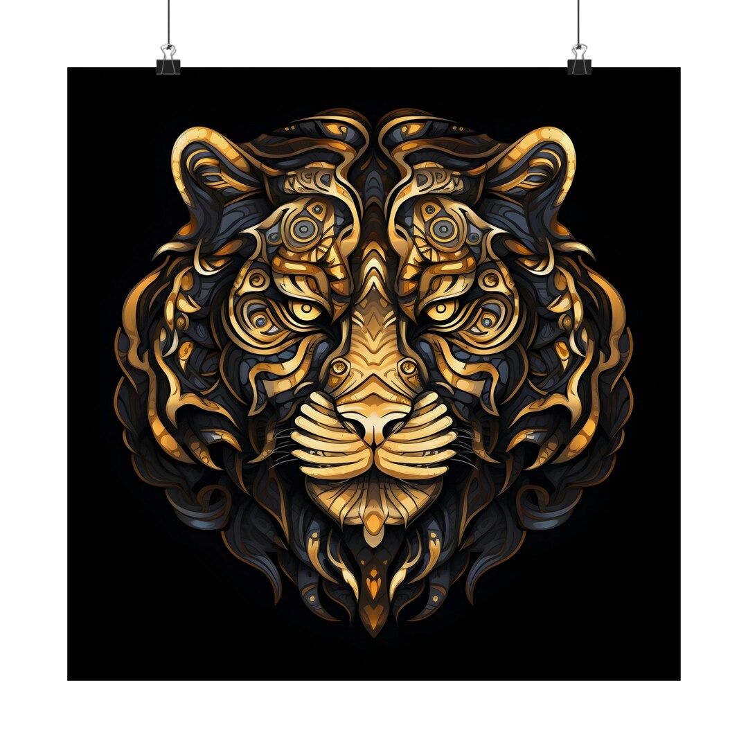 Black and Gold Paisley Golden Tiger Head Logo Matte Poster Etsy