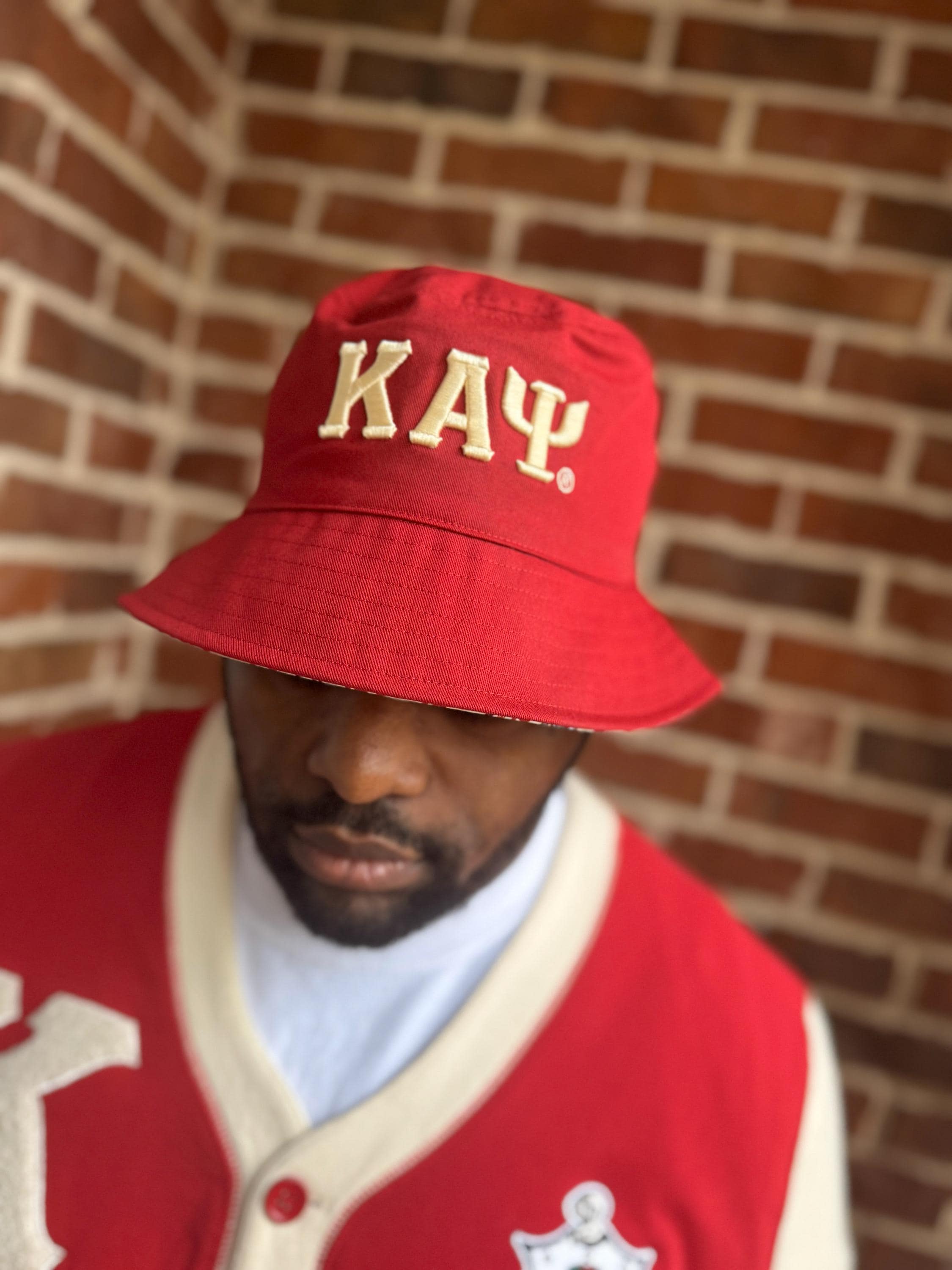 Kappa Alpha Psi Reversible Bucket Hat: Crimson Red & Ivory Cotton