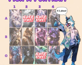 Pick a Portrait: Limited one time sale  Furry/Fursona illustration for you to pick and own exclusively, Own a unique Adoptable