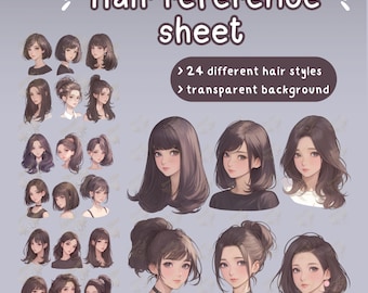 24 Hairstyle Reference Sheet: Character Design Art (PNG Instant Download)
