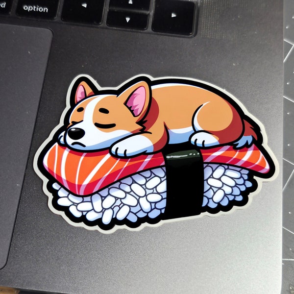 Sleepy Nigiri Corgi Sticker - Corgi Sleeping On Sushi Decal