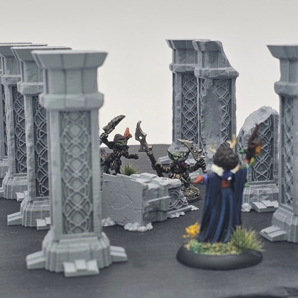 Stone Pillars Scatter Terrain for DND, Pathfinder Tabletop - Dwarven Hall Ornate Pillars for 28mm TTRPGs Dungeons & Dragons