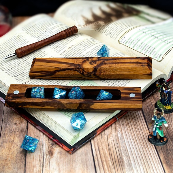 Magnetic Exotic Hardwood Dice Vault for RPG and TTRPG - Suede-Lined Tabletop Gift