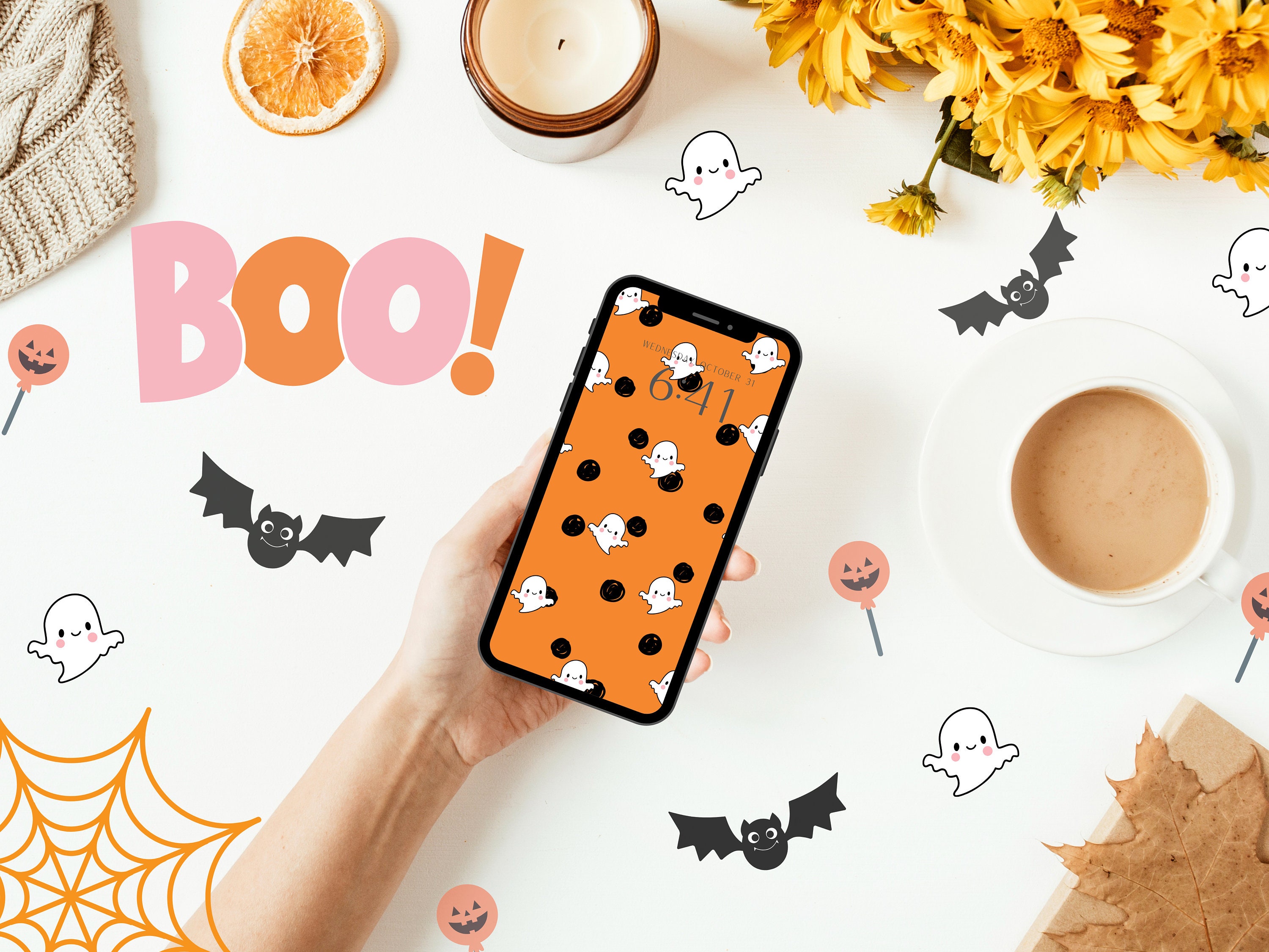 Halloween Ghost iPhone Wallpaper | Cute Ghost Background | Fall