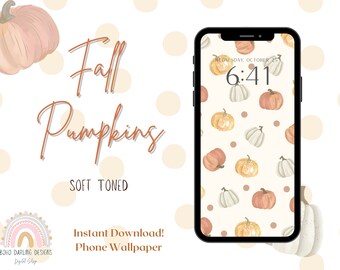 Fondo de pantalla de calabazas bohemias otoñales para iPhone: Pantalla de bloqueo en tonos suaves (descarga digital)