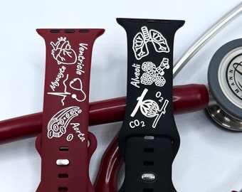 Cardiopulmonary Themed Apple Watch Band, Laser Engraved with Permanent Filling