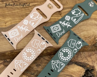 Navajo Themed Watch Band (Apple Watch Compatible), Laser Engraved with Permanent Ink Filling