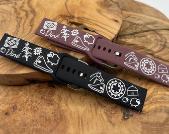 Navajo Themed Watch Band (Samsung Watch Compatible), Laser Engraved with Permanent Ink Filling