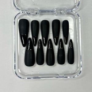 So Black Nail | Black French Tip Press On Nails | Long Stiletto Matte Gloss Nails | Handmade Reusable Fake Nails | Goth Alt Nail Art Set