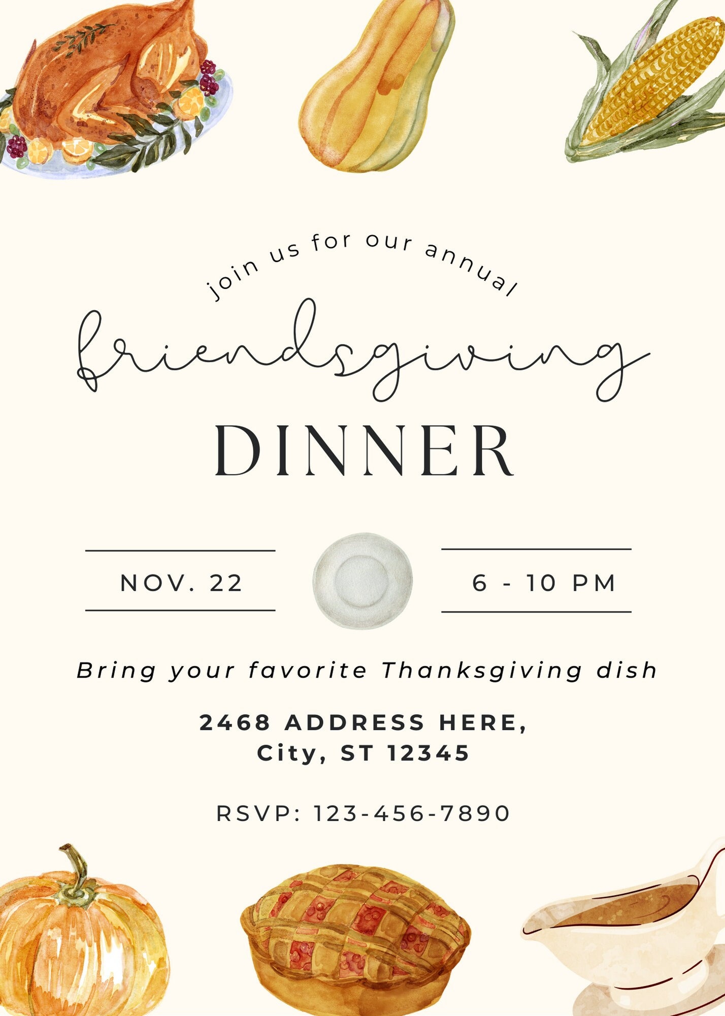Friendsgiving Invitation Invite Template Autumn Fall Thanksgiving