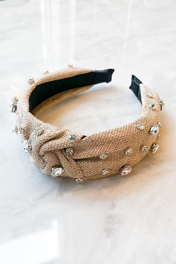 Adorne Fabric Knot Event Headband in Tan AHD0965 main image 1