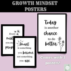 Growth Mindset Posters | Set of 3 Black and White Classroom Posters