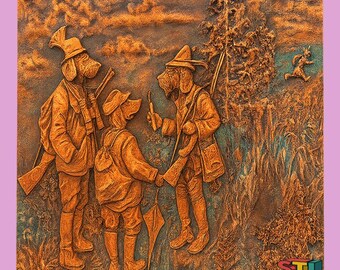 Dogs Hunting 3D Model STL File, CNC Router Laser Cut (Digital Download)