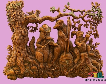 Animal Orchestra STL Model, 3D Wood Carving Design (Digital Download)