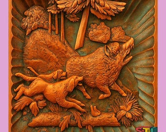 Dogs Hunting Boar STL File, 3D Model, CNC Router, Laser Cut (Digital Download)