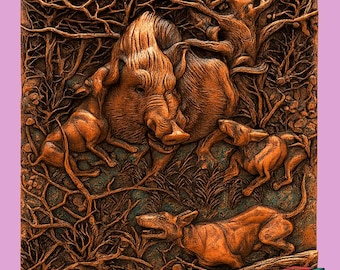 Dogs Hunting Boar 3D Model, STL File (Digital Download)