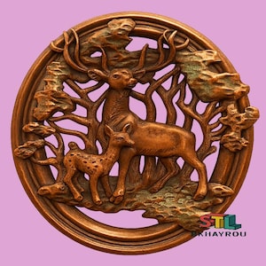 Deer with Cub STL File for 3D Printing, CNC Route, Laser Deer with Cub 3D Model, Digital Download STL for Wood Carving, Engraving, Wall Art