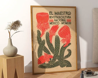 El Maestro-poster, afdrukbare muurkunst, Mexicaanse kunstcultuur, muurkunst Mexico, cactusprint, esthetische kamerdecoratie, tentoonstelling muurkunstprint