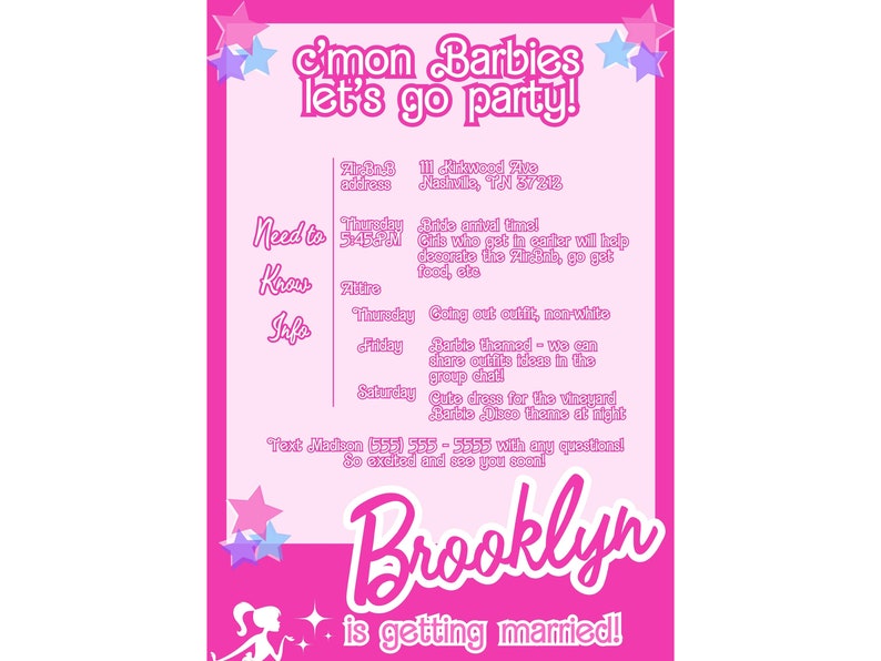 Barbie Bachelorette Party Invitation & Itinerary Etsy