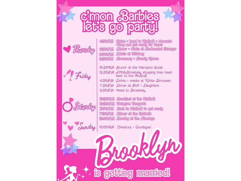 Barbie Bachelorette Party Invitation & Itinerary Etsy