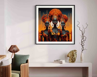 Modern black  artwork, Caribbean Art, African Art, African Canvas Print, Wall Art, Framed Print