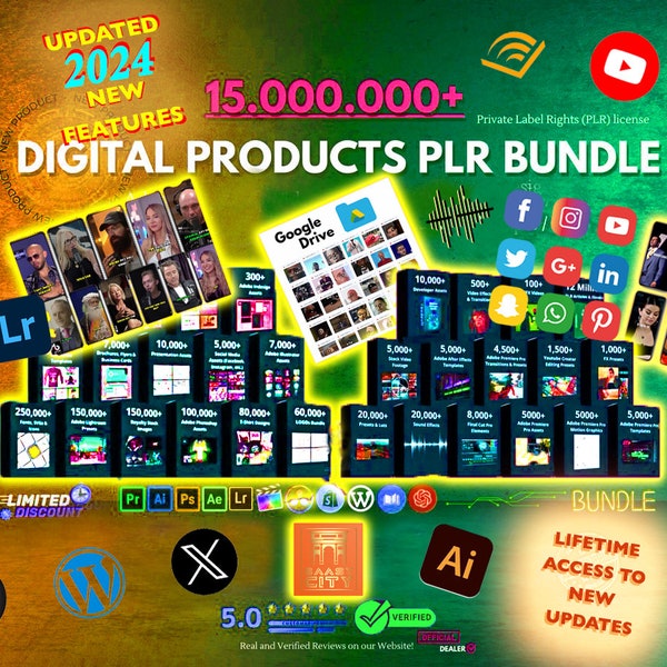 2024 Video PLR Marketing 15++ Million PLR Bundle, PLR Digital Products Bundle, Web Template eBook T-shirt Design One Click Link To All Files