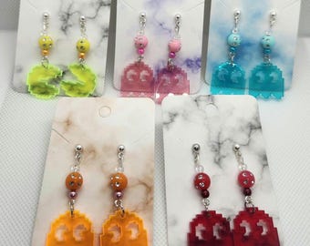 Classic Pacman Inspired Earrings- Simple Ghosts and Chomper