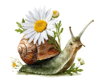 16 Floral Snail Clipart, Sunflower Snail with Flower Hat and Bow for Kids Cards, Nursery Art, Craft Projects