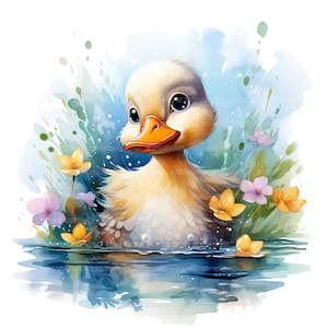 19 Happy Duckling Clipart, Duck Clip art, Printable Watercolor Clipart, Paper Craft, Junk Journals, High Quality JPGs, Digital Download