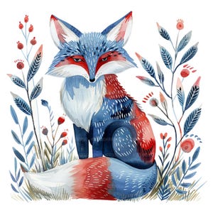 18 Clipart di volpi popolari, volpi popolari scandinave, Clipart di acquerelli stampabili, artigianato di carta, diari spazzatura, JPG di alta qualità, download digitale