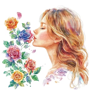 18 Abstract Floral Woman Clipart, Flowers Head, Printable Watercolor Clipart, Paper Craft, High Quality JPGs, Digital Download