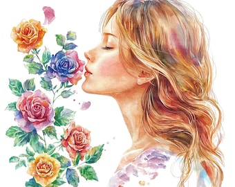 18 Abstrakte Blumen Frau Clipart, Blumen Kopf, druckbare Aquarell Clipart, Papierwesen, hochwertige JPGs, digitaler Download