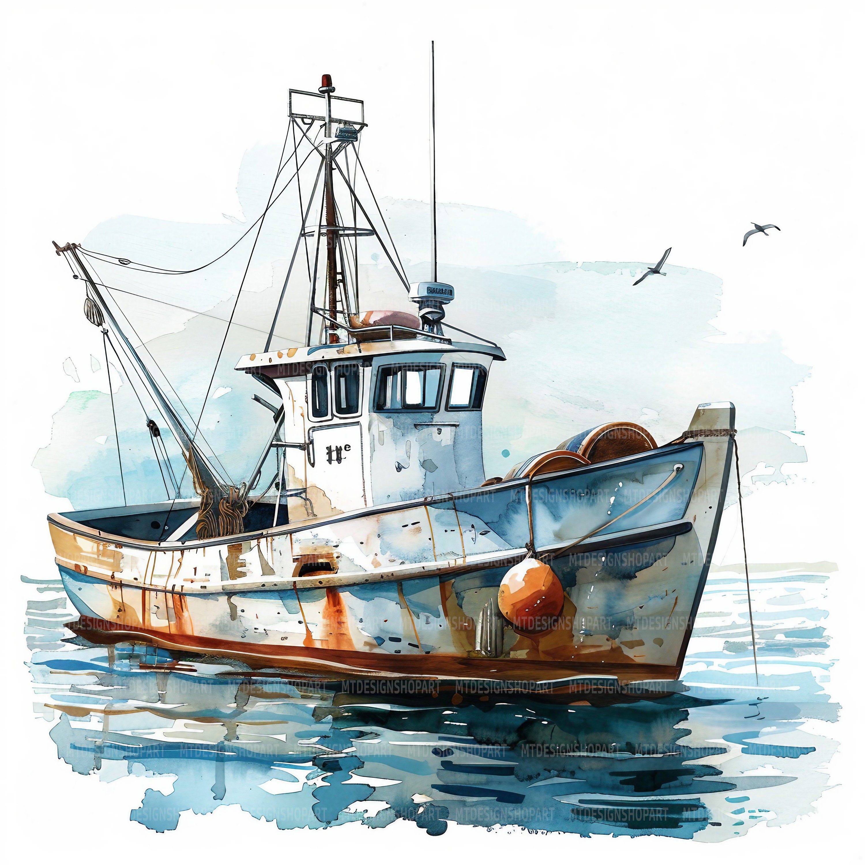 11 Fishing Boat Clipart, Boat Fishing, Printable Watercolor Clipart ...