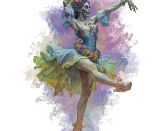 15 Zombie Ballerina Clipart, Halloween Ballerina, Printable Watercolor Clipart, Paper Craft, High Quality JPGs, Digital Download Wall Art