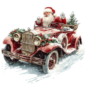 16 clipart festivo de carro de Papai Noel, clipart de Papai Noel de Natal, clipart de aquarela para impressão, artesanato em papel, JPGs de alta qualidade, download digital
