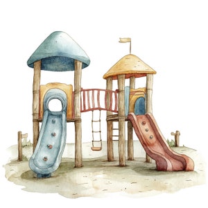 20 imágenes prediseñadas de áreas de juego, áreas de juegos para niños, imágenes prediseñadas de acuarela imprimibles, manualidades de papel, diarios basura, archivos JPG de alta calidad, descarga digital