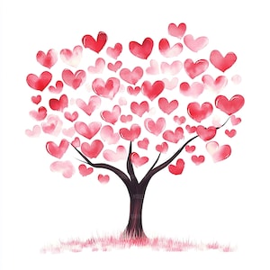 27 Corazones Árbol Clipart, Día de San Valentín Corazón Árbol, Clipart Acuarela Imprimible, Manualidad Papel, JPG Alta Calidad, Descarga Digital