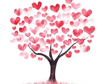 27 Hearts Tree Clipart, Valentine Day Heart Tree , Printable Watercolor Clipart, Paper Craft, High Quality JPGs, Digital Download