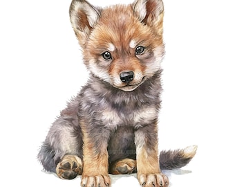 16 imágenes prediseñadas de lobo bebé, lobezno, acuarela imprimible, manualidad de papel, adorable lobo, archivos JPG de alta calidad, descarga digital