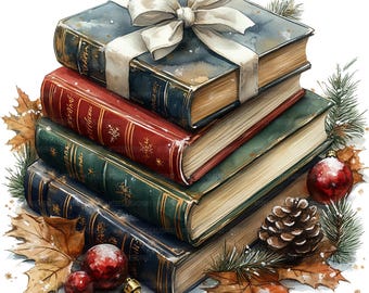 13 Vintage Christmas Book Clipart, Books Clipart, Printable Watercolor Clipart, Junk Journals, High Quality JPGs, Digital Download