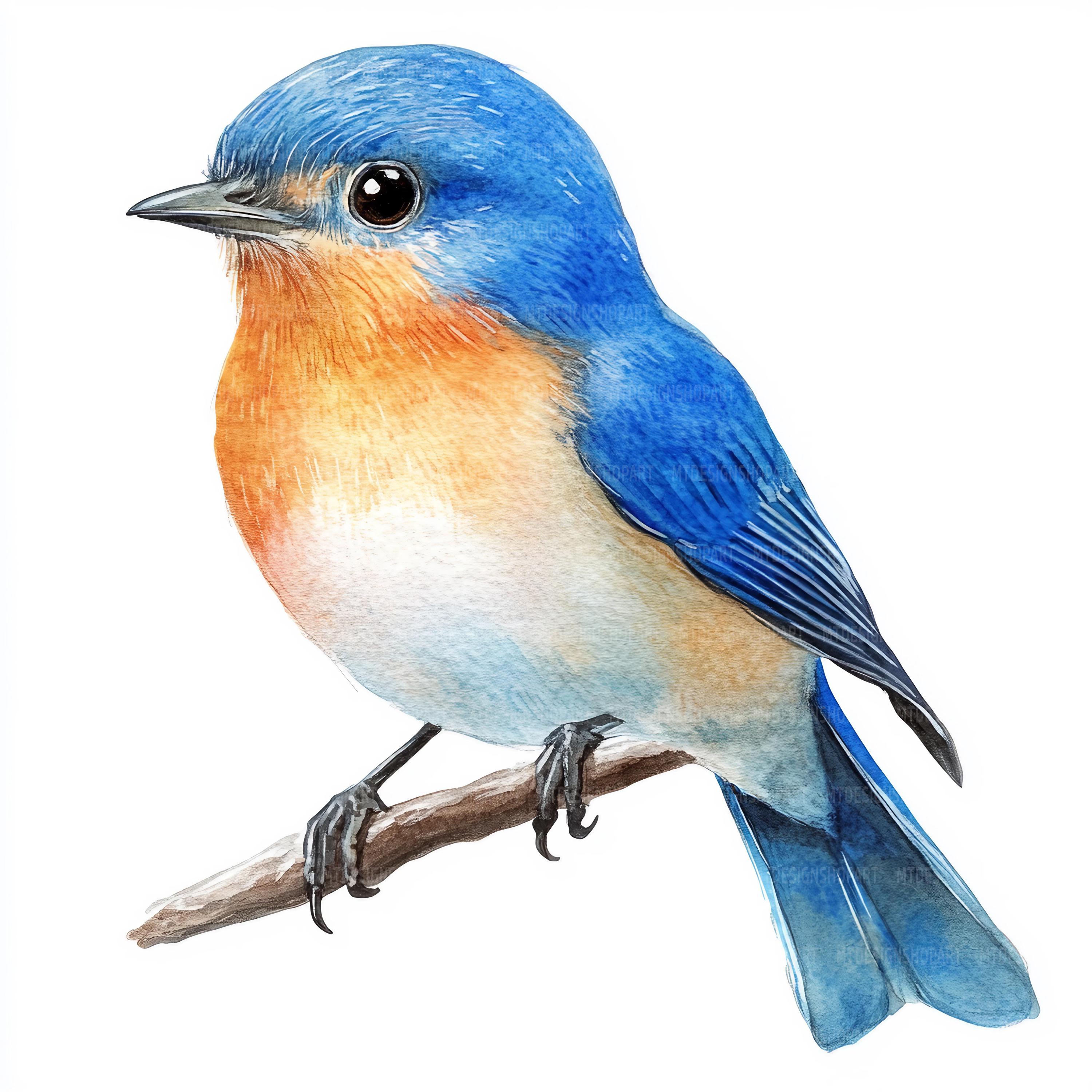 手描きイラスト Ａ5 blue bird 2 Bluebird Watercolor Clipart: Bird Art, Peacock Landscape (digital