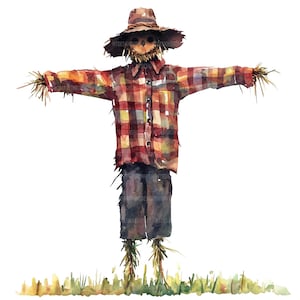 24 Cute Scarecrow Clipart, Scarecrow Clipart, Printable Watercolor Clipart, Paper Craft, Junk Journals, High Quality JPGs, Digital Download