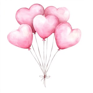 18 palloncini rosa di San Valentino Art PNG, palloncini a forma di cuore, clipart acquerello stampabile, artigianato di carta, PNG/JPG di alta qualità, download digitale
