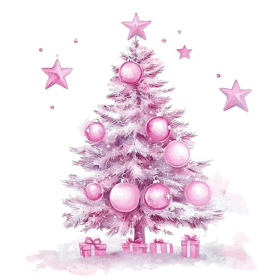 16枚のピンクのクリスマスツリーのクリップアート、クリスマスツリー