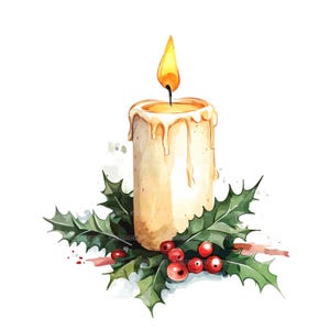 25 Weihnachtskerzen Clipart, druckbare Aquarell Cliparts aus Papier, Junk Journals, hochwertige JPGs, digitaler Download