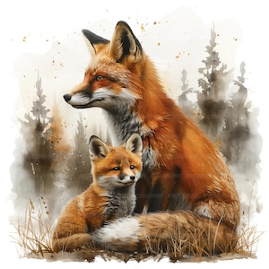 19 Clipart bébé et maman renard, Clipart renard, clipart aquarelle imprimable, créations en papier, journaux indésirables, fichiers JPG de haute qualité, téléchargement numérique