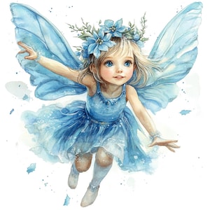 16 Little Girl Fairy Clipart, Blue Fairy Art, Printable Watercolor Clipart, Paper Craft, Junk Journals, High Quality JPGs, Digital Download
